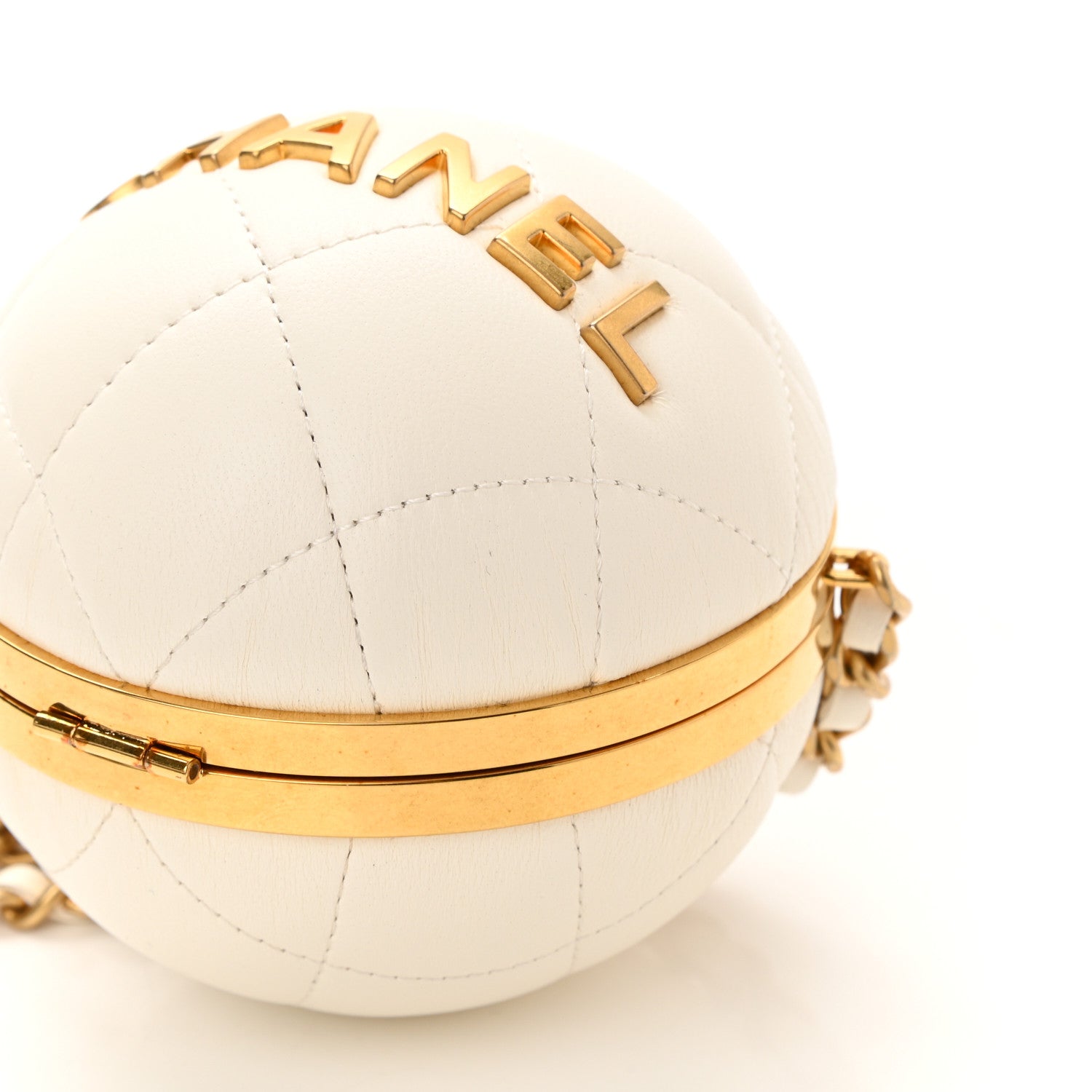 Chanel Lambskin Quilted Sphere Minaudiere Chain Clutch White 10 of 10