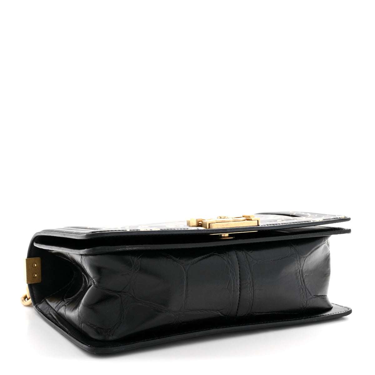 Chanel Calfskin Crocodile Embossed Graffiti Cocodile Medium Boy Flap Black 4 of 11