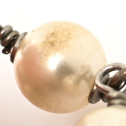 Chanel Metal Pearl Crystal Bead CC Long Necklace Silver Black 4 of 6