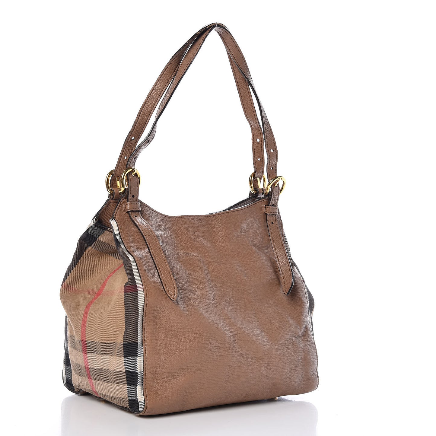 Grainy Calfskin House Check Small Canterbury Tote Tan