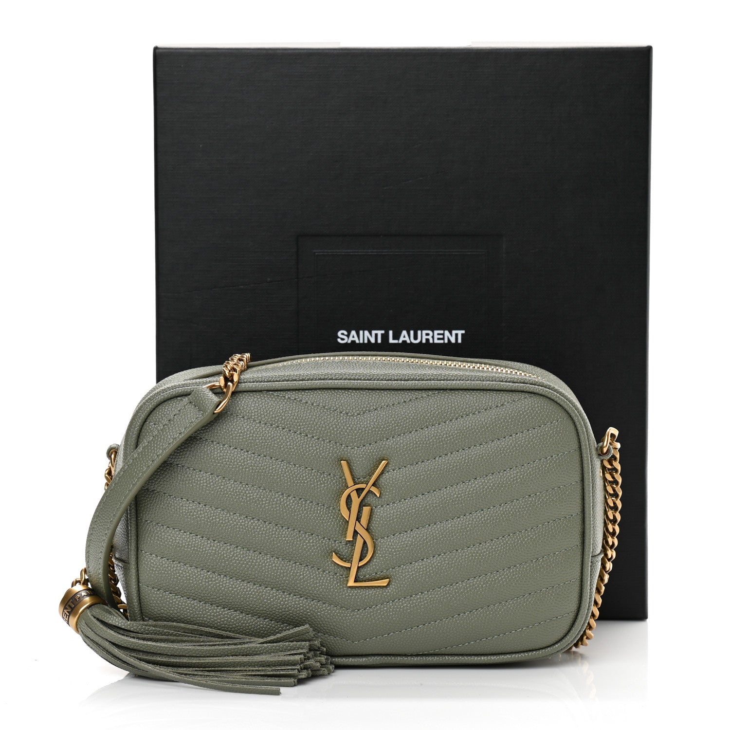 Saint Laurent Grain De Poudre Matelasse Monogram Mini Lou Camera Bag Light Sage 11 of 11