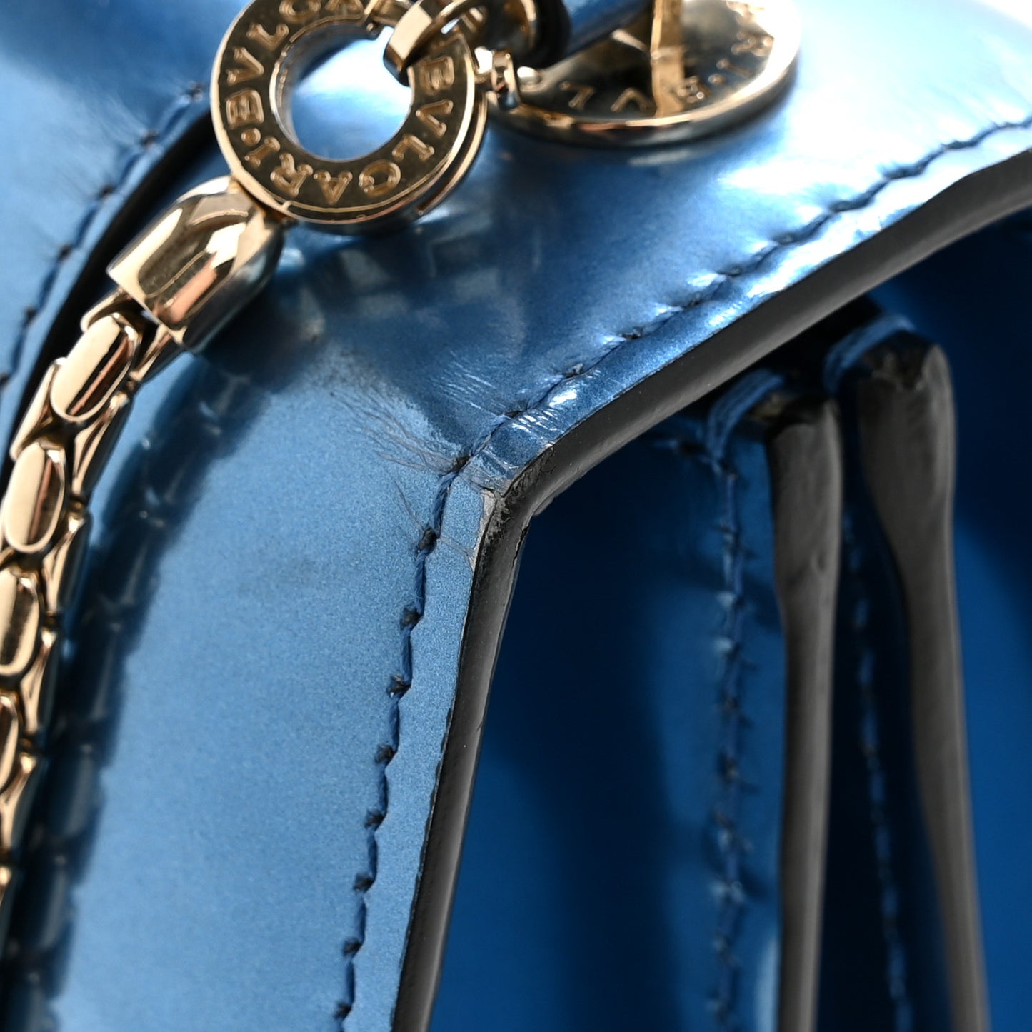Metallic Calfskin Serpenti Forever Top Handle Blue