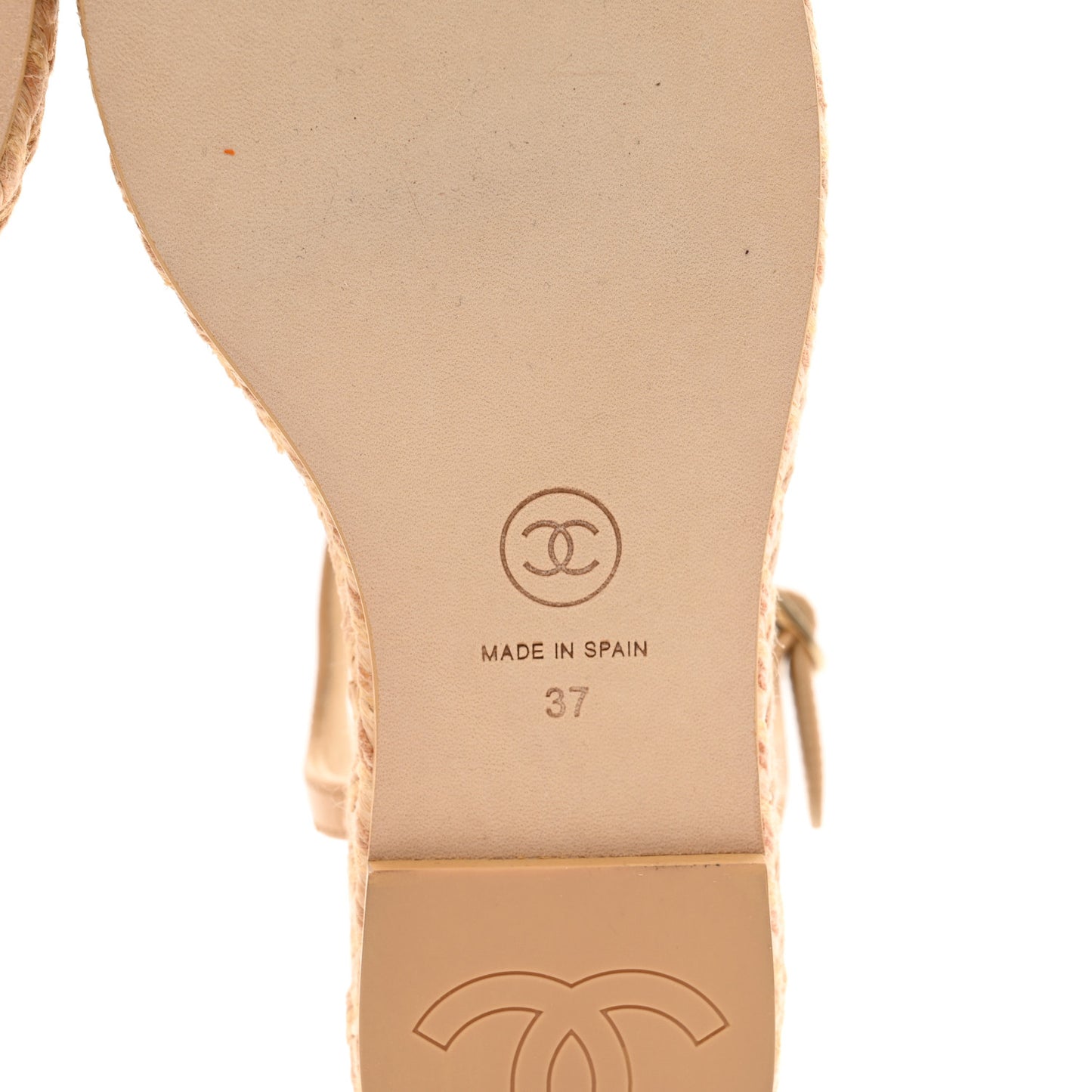 Lambskin Grosgrain CC Espadrilles Wedges 37 Beige Black