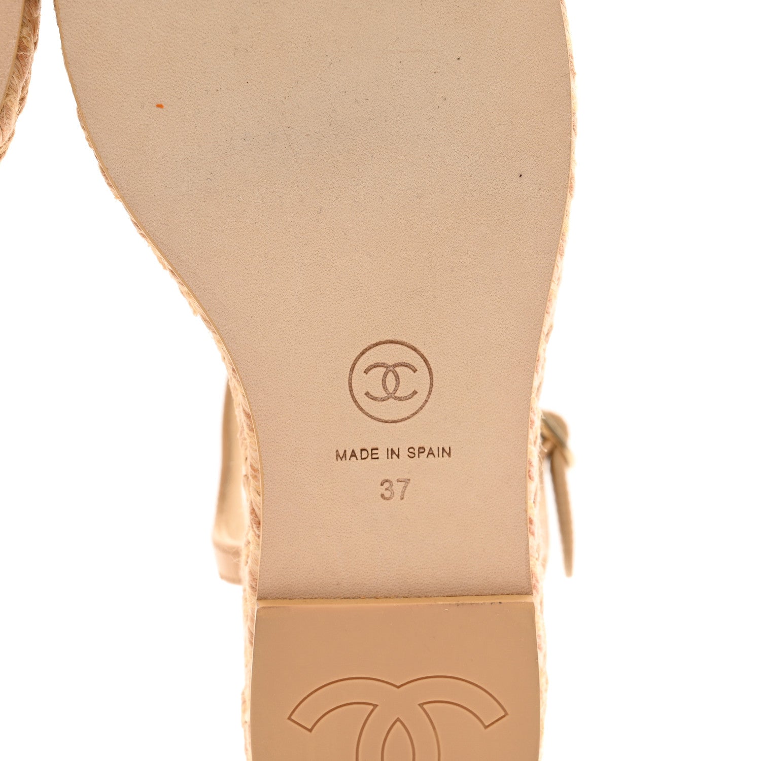 Chanel Lambskin Grosgrain CC Espadrilles Wedges 37 Beige Black 6 of 9