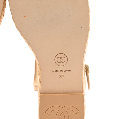 Chanel Lambskin Grosgrain CC Espadrilles Wedges 37 Beige Black 6 of 9