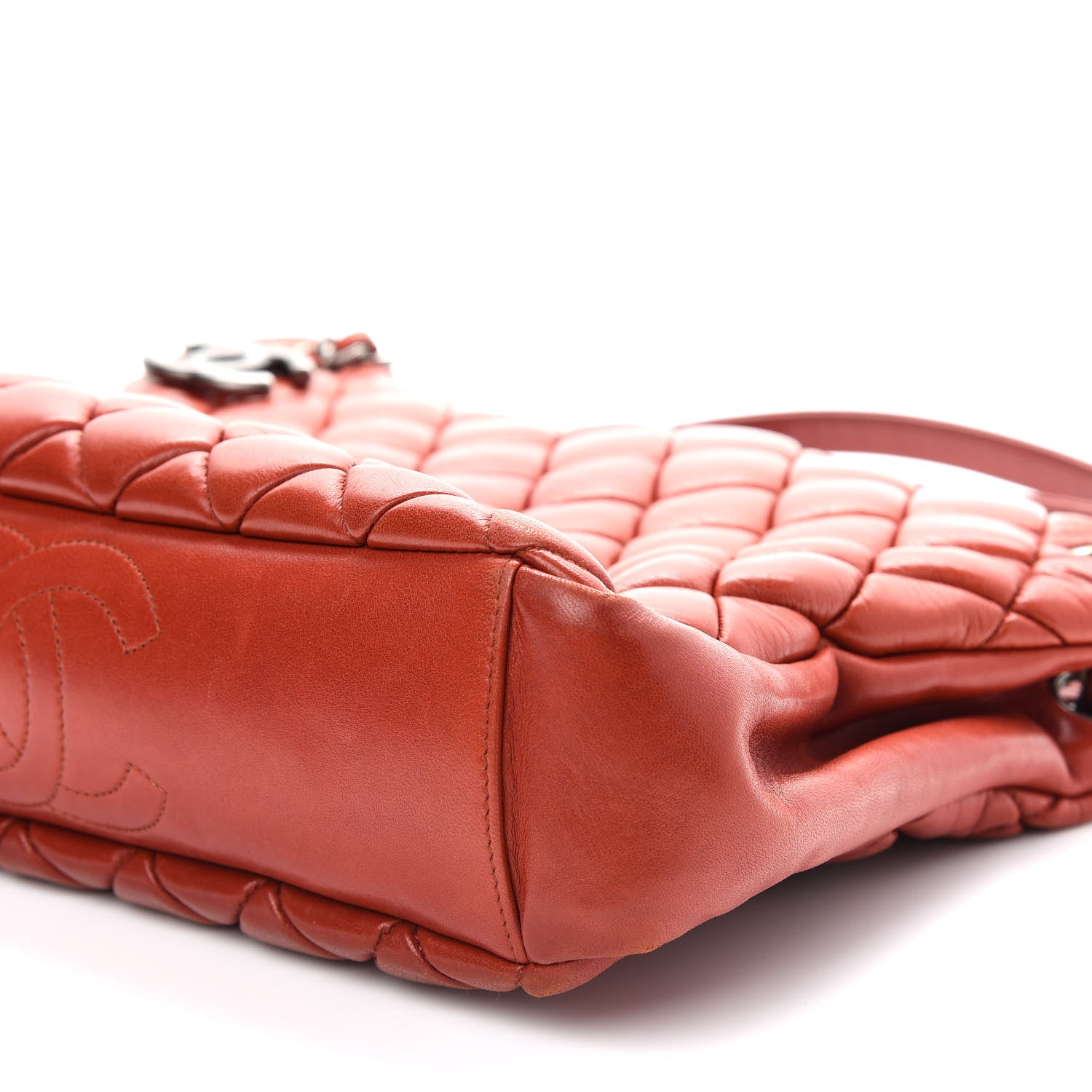 Chanel Lambskin Quilted Small New Bubble Quilt Tote Red 9 of 10