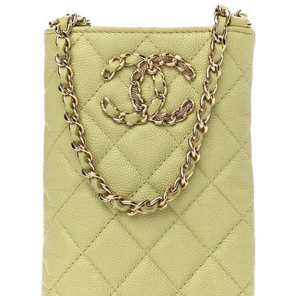 Chanel Caviar Quilted French New Wave Phone Holder With Chain Light Green 9 of 13