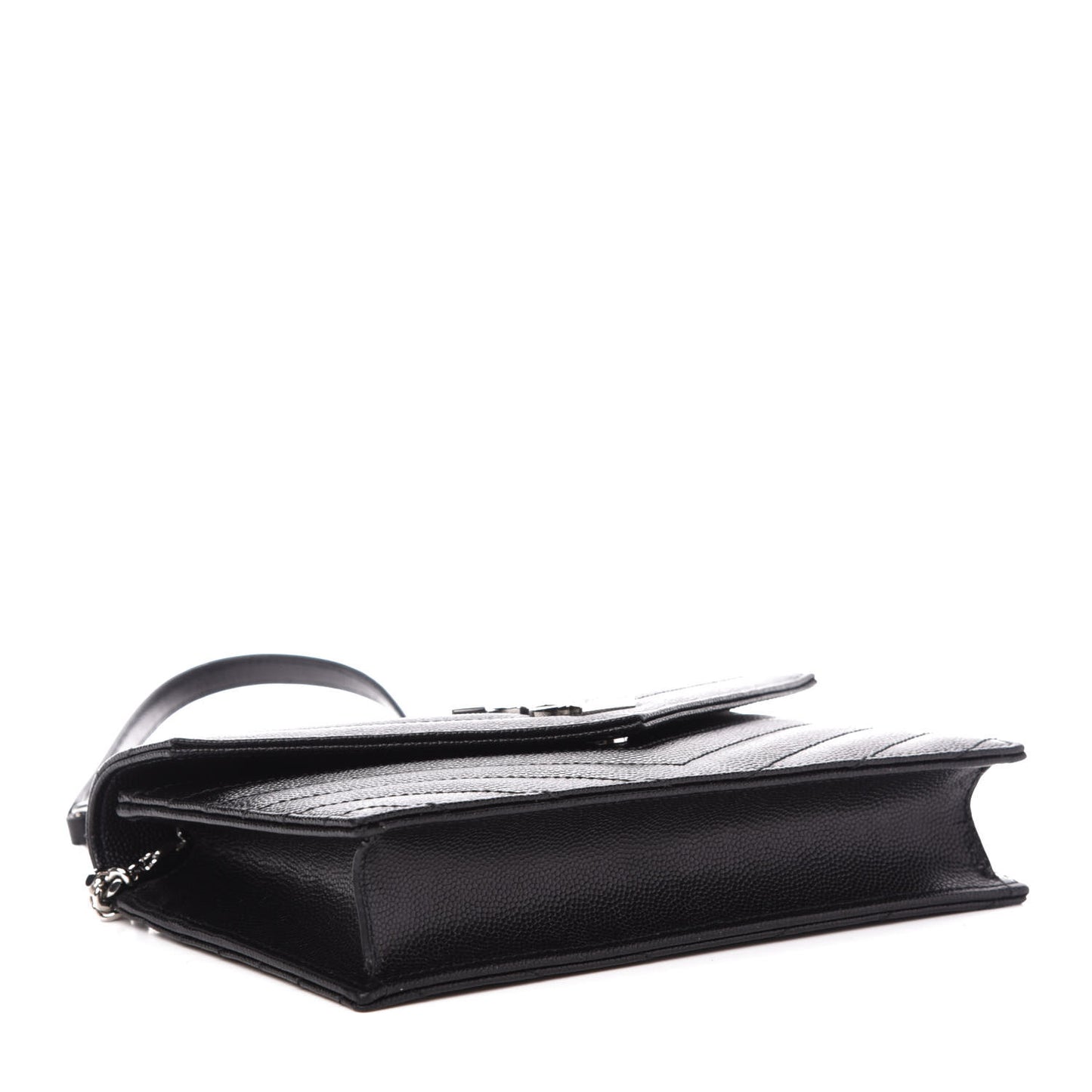 Grain De Poudre Matelasse Chevron Monogram Envelope Chain Wallet Black