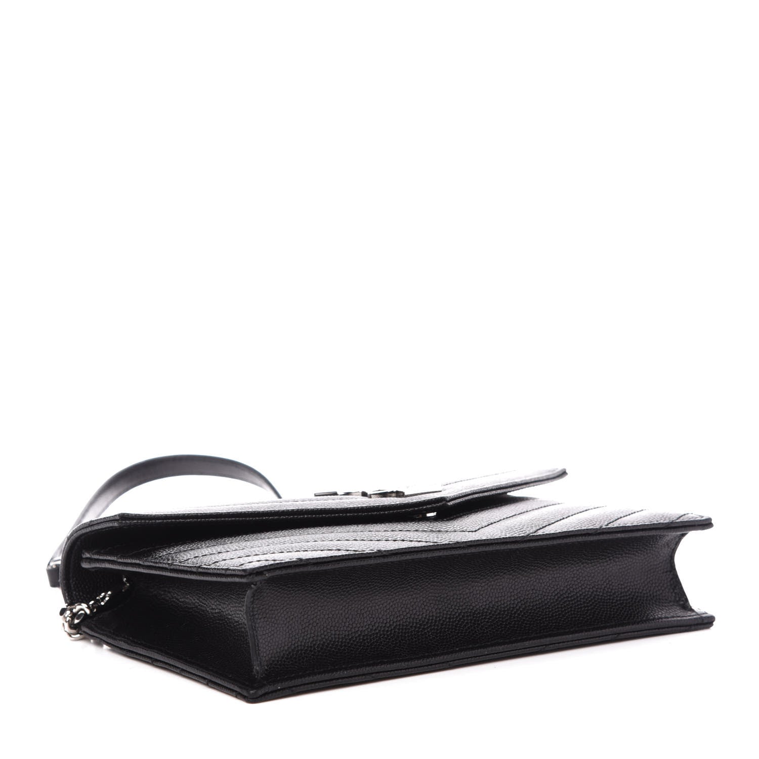 Saint Laurent Grain De Poudre Matelasse Chevron Monogram Envelope Chain Wallet Black 4 of 9