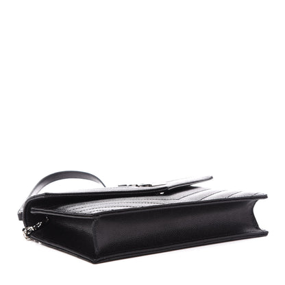 Saint Laurent Grain De Poudre Matelasse Chevron Monogram Envelope Chain Wallet Black 4 of 9