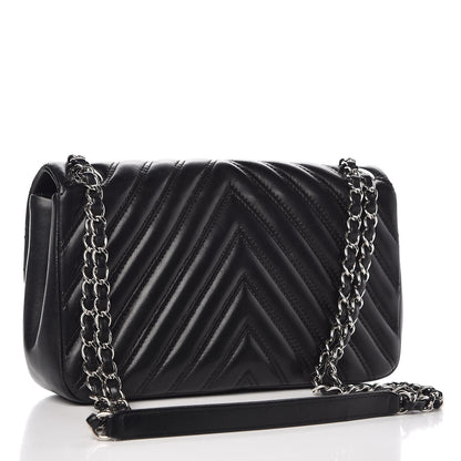 Chanel Lambskin Chevron Double Stitch Medium Single Flap Black 3 of 9