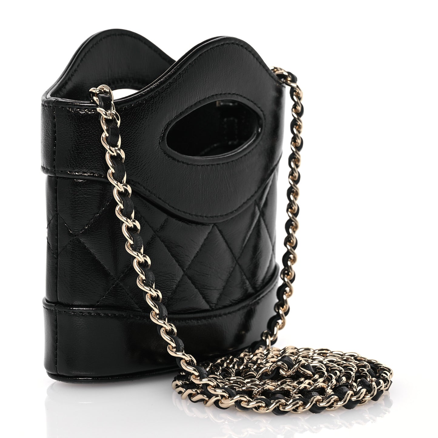 Shiny Lambskin Quilted 31 Nano Clutch With Chain Black