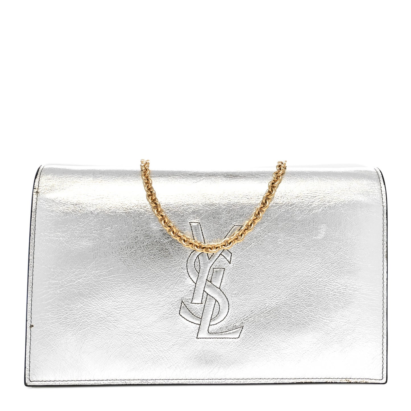 Metallic Crinkled Calfskin Belle de Jour Chain Clutch Silver