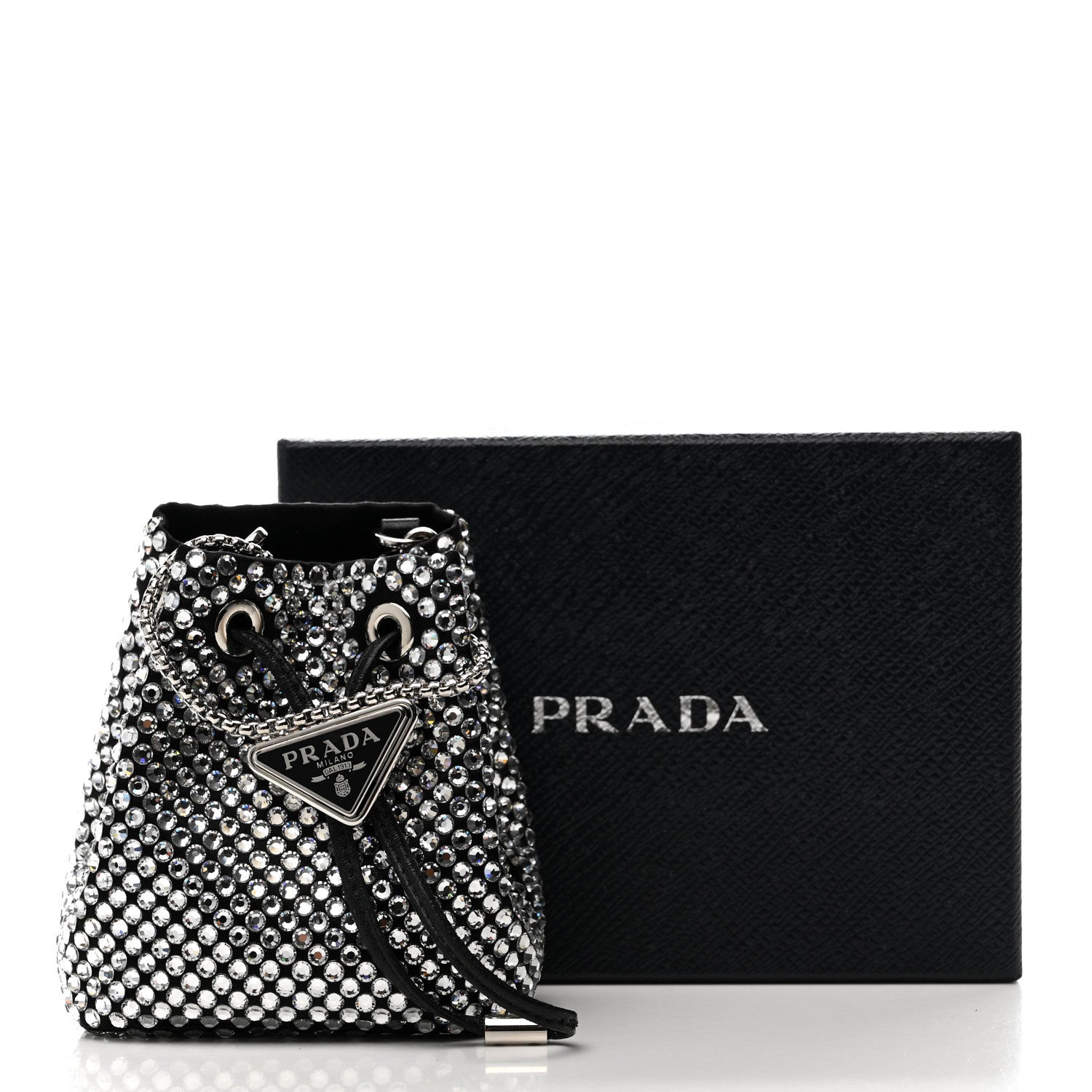 Prada Satin Crystal Metal Triangle Logo Mini Drawcord Pouch Shoulder Bag Cristal 8 of 8