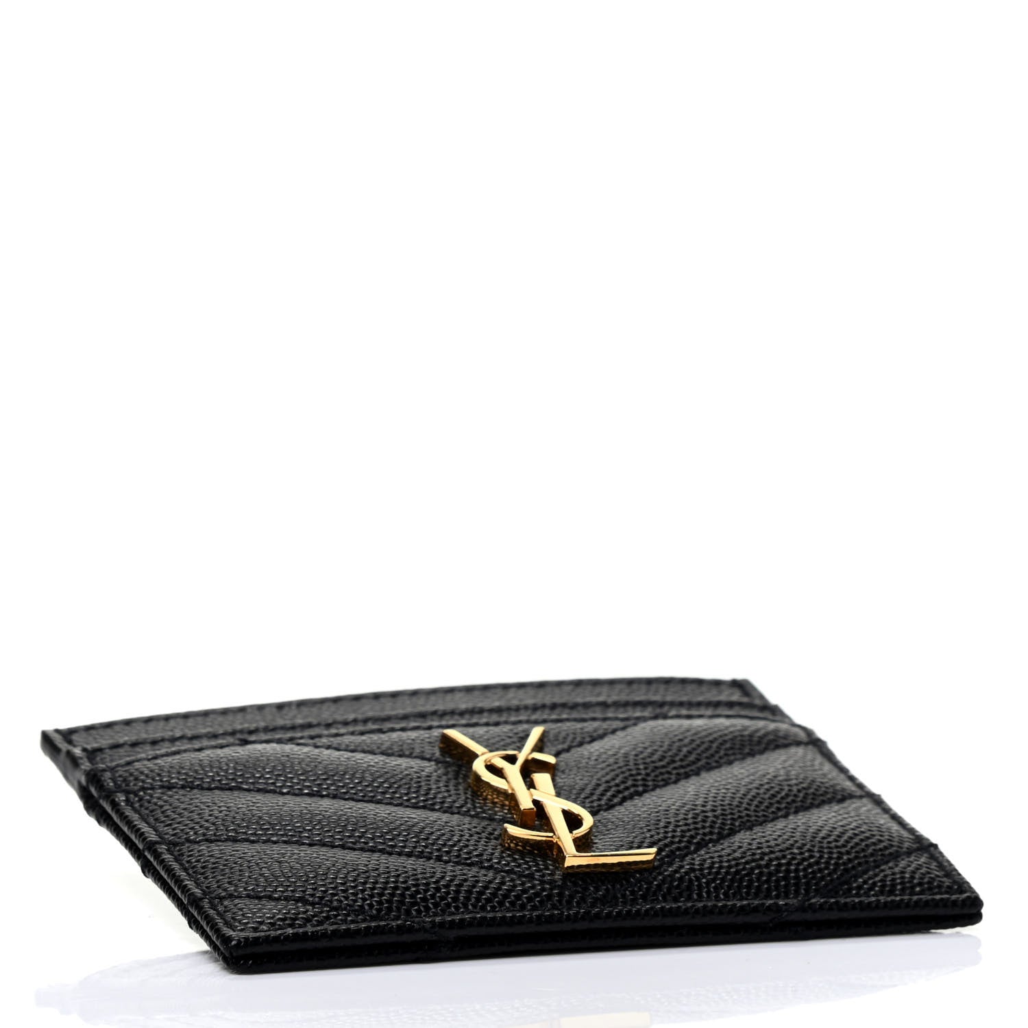 Saint Laurent Grain De Poudre Matelasse Chevron Monogram Credit Card Case Black 3 of 4