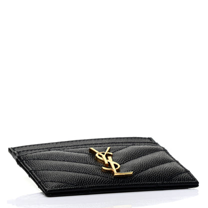 Saint Laurent Grain De Poudre Matelasse Chevron Monogram Credit Card Case Black 3 of 4