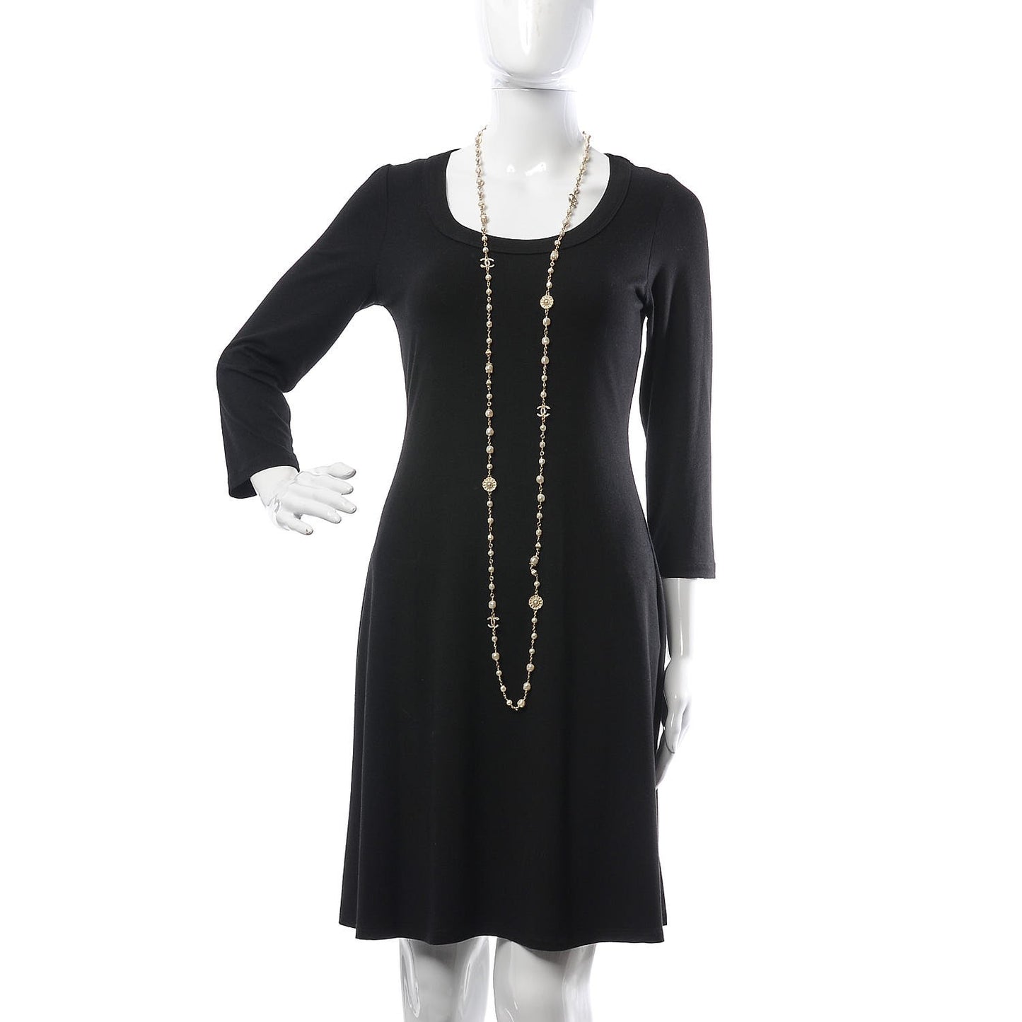 Pearl Bead Enamel CC Long Necklace Gold