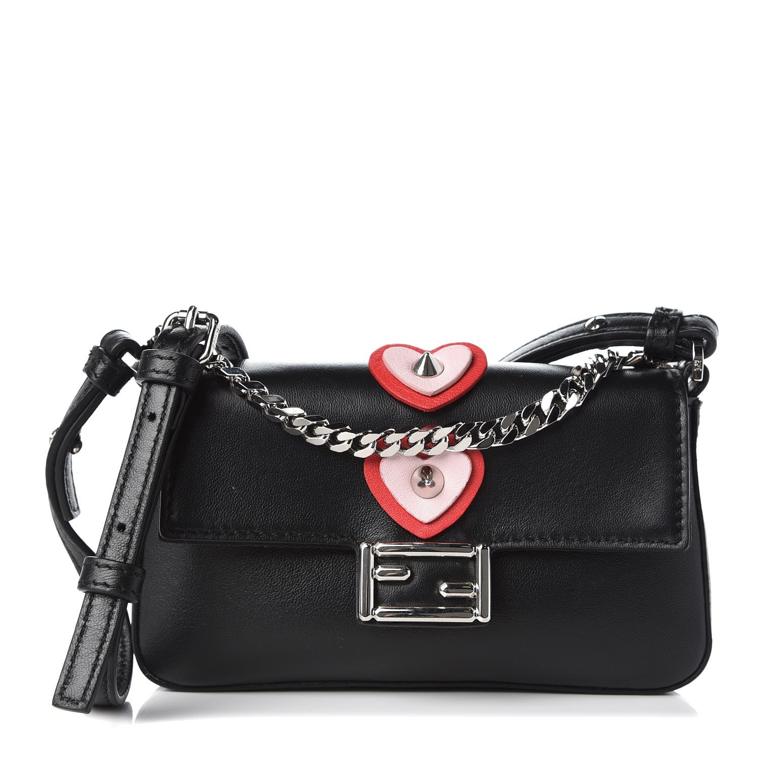 Fendi Lambskin Studded Heart Micro Baguette Black 1 of 8