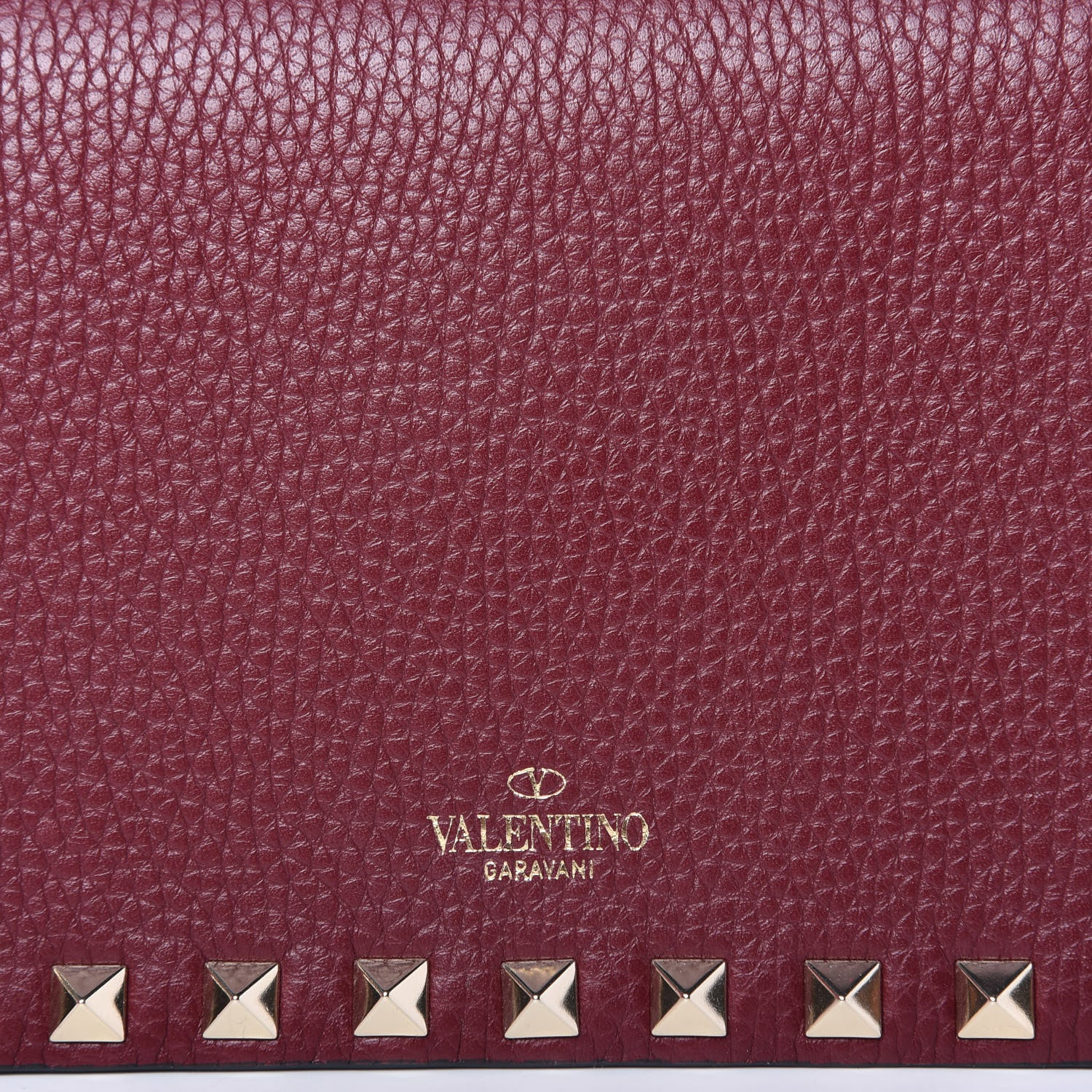 Valentino Garavani Pebbled Calfskin Rockstud Wallet on Chain Cerise 9 of 9