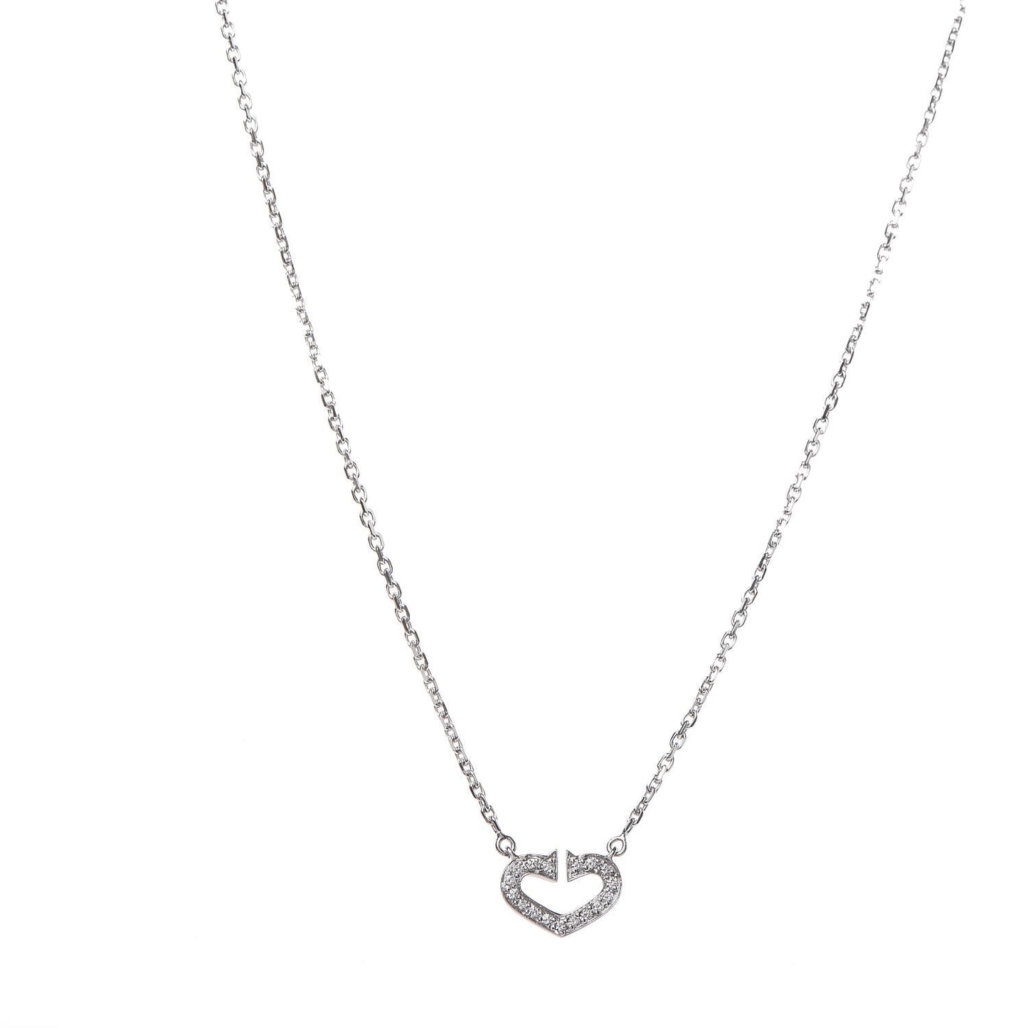 18K White Gold Diamond Small Hearts and Symbols Pendant Necklace