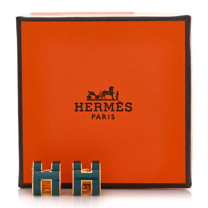 Hermes Gold Lacquered Pop H Earrings Emeraude 6 of 6