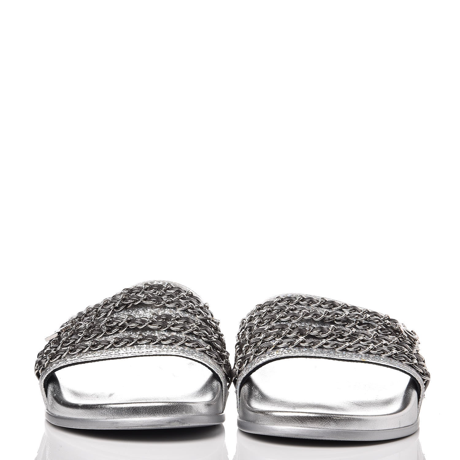 Chanel Metallic Lambskin Chain Flat Sandals 42 Silver 2 of 9