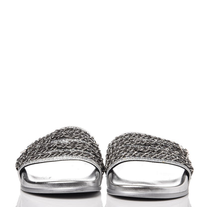 Chanel Metallic Lambskin Chain Flat Sandals 42 Silver 2 of 9
