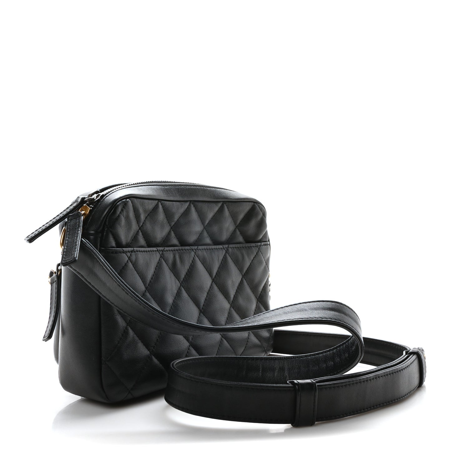 Calfskin Quilted Small Camera Case Black