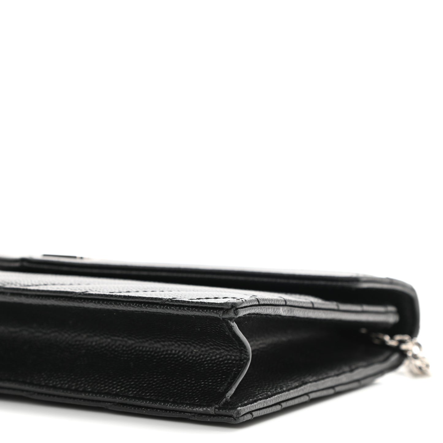 Grain De Poudre Matelasse Chevron Monogram Envelope Chain Wallet Black