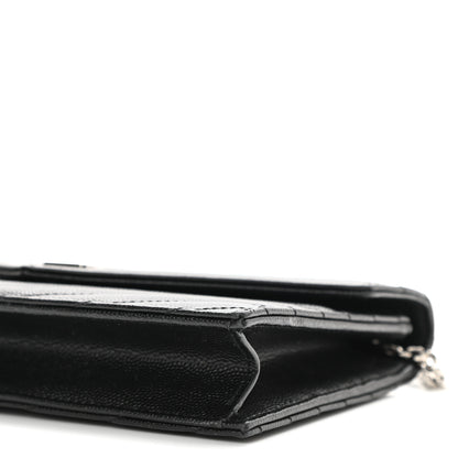 Saint Laurent Grain De Poudre Matelasse Chevron Monogram Envelope Chain Wallet Black 8 of 9