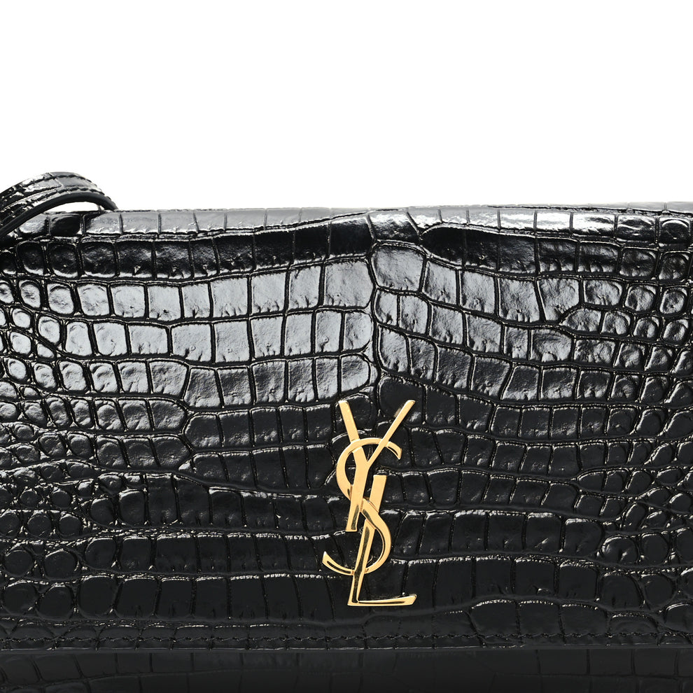 Saint Laurent Crocodile Embossed Monogram Phone Holder Crossbody Black ...