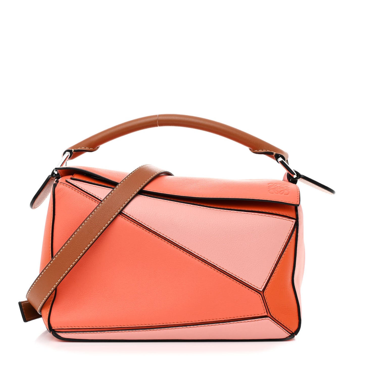 Calfskin Small Puzzle Bag Orange Tan Pink