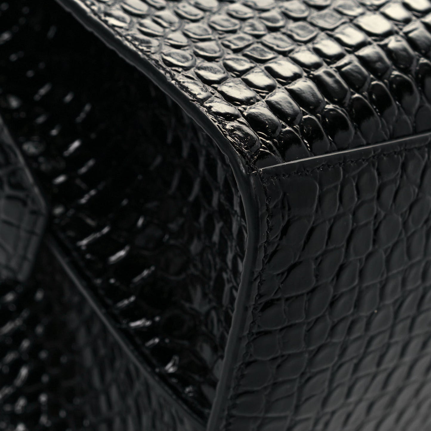Shiny Supple Calfskin Crocodile Embossed Brass Hardware Neo Classic City Black