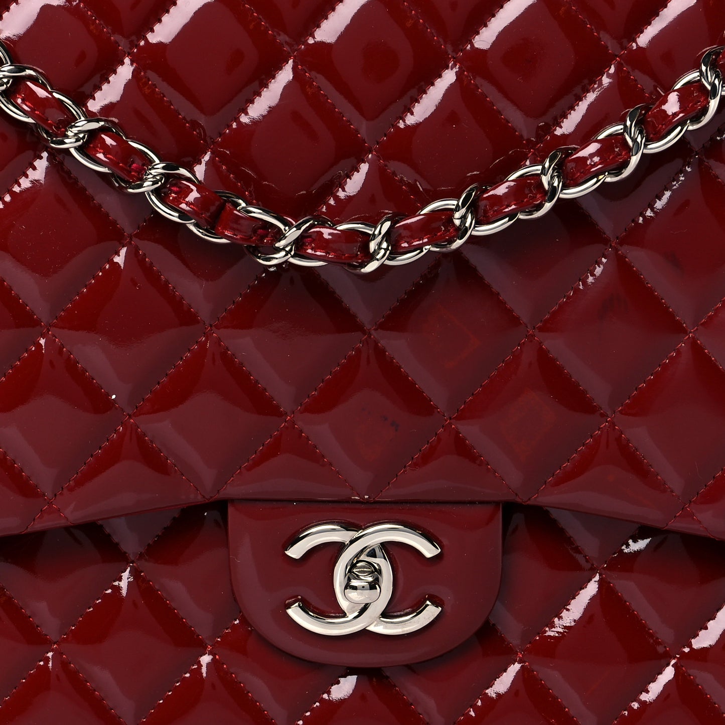 Patent Quilted Maxi Double Flap Red
