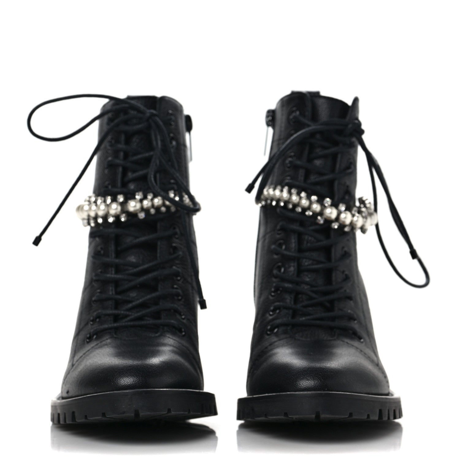 Jimmy Choo Grained Goatskin Pearl Crystal Embellished Cruz Combat Boots 36.5 Black 2 of 9