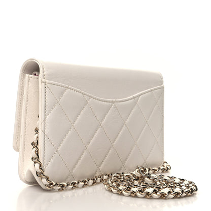 Chanel Goatskin Quilted Timeless CC Wallet On Chain WOC White 3 of 12