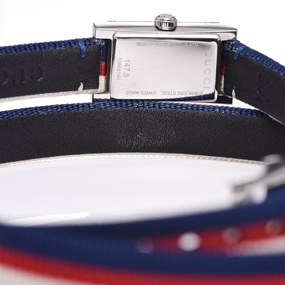 Gucci Stainless Steel Nylon 14mm Web G-Frame Triple Wrap Quartz Watch Blue 8 of 8