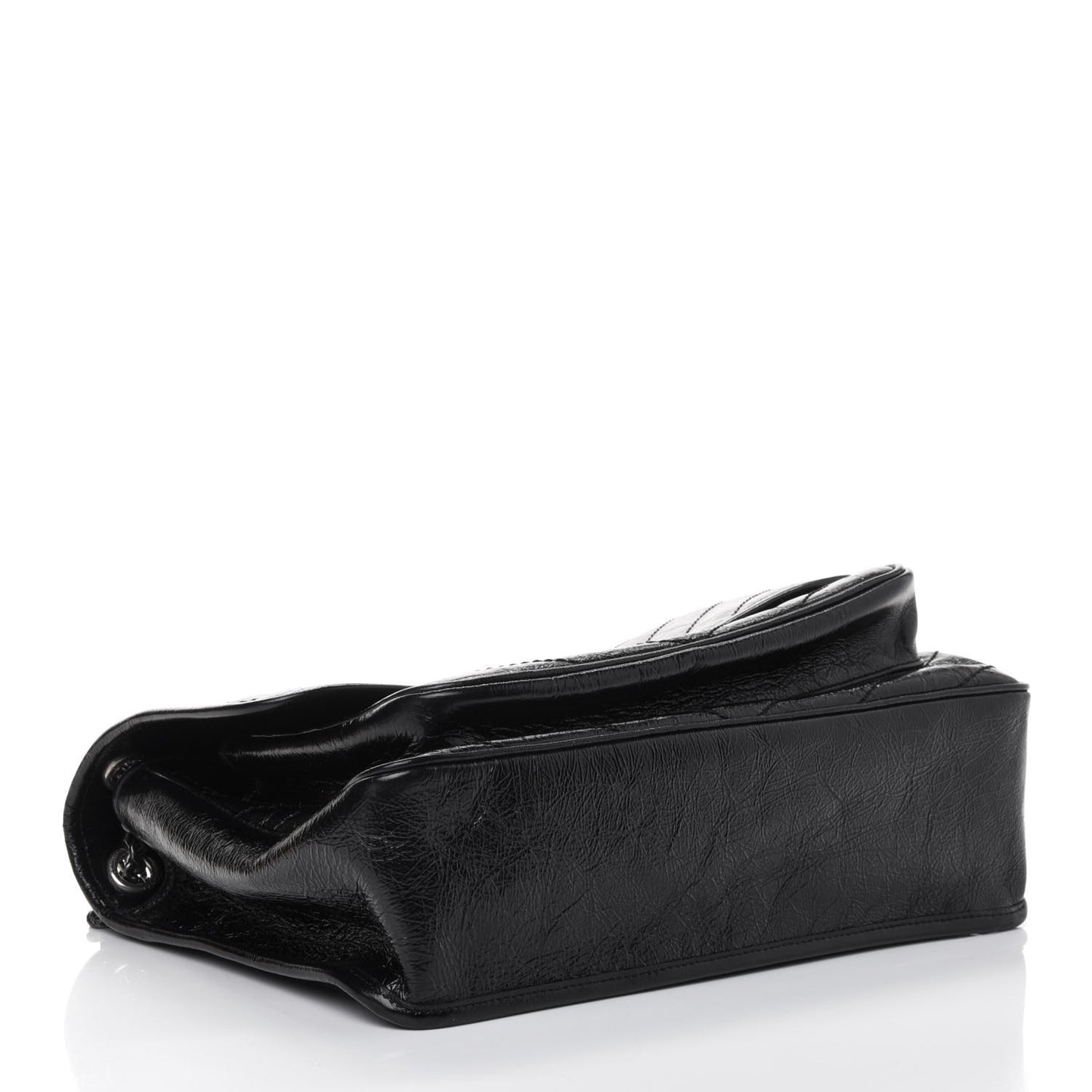 Crinkled Calfskin Matelasse Monogram Large Niki Chain Satchel Black