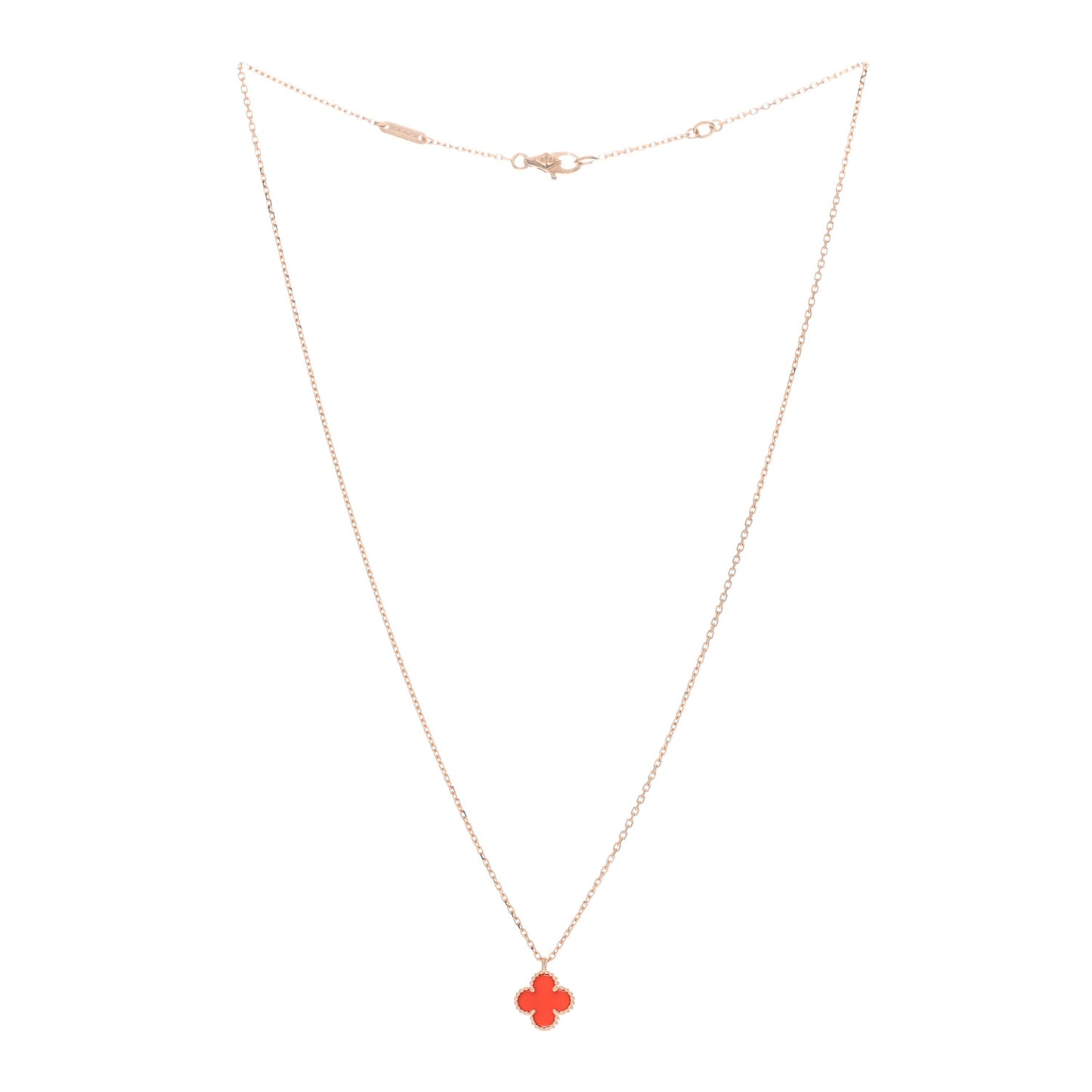 VAN CLEEF & ARPELS 18K Rose Gold Carnelian Sweet Alhambra Pendant Necklace