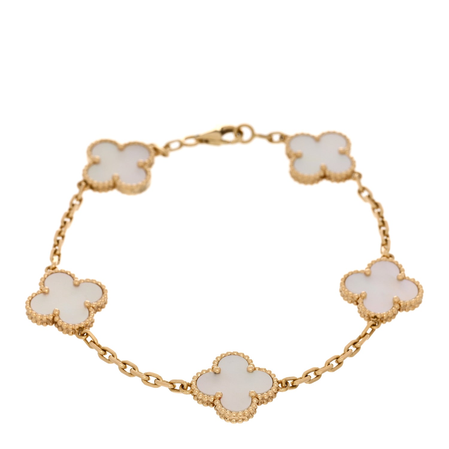 Van Cleef & Arpels 18K Yellow Gold Mother of Pearl 5 Motifs Vintage Alhambra Bracelet 1 of 4
