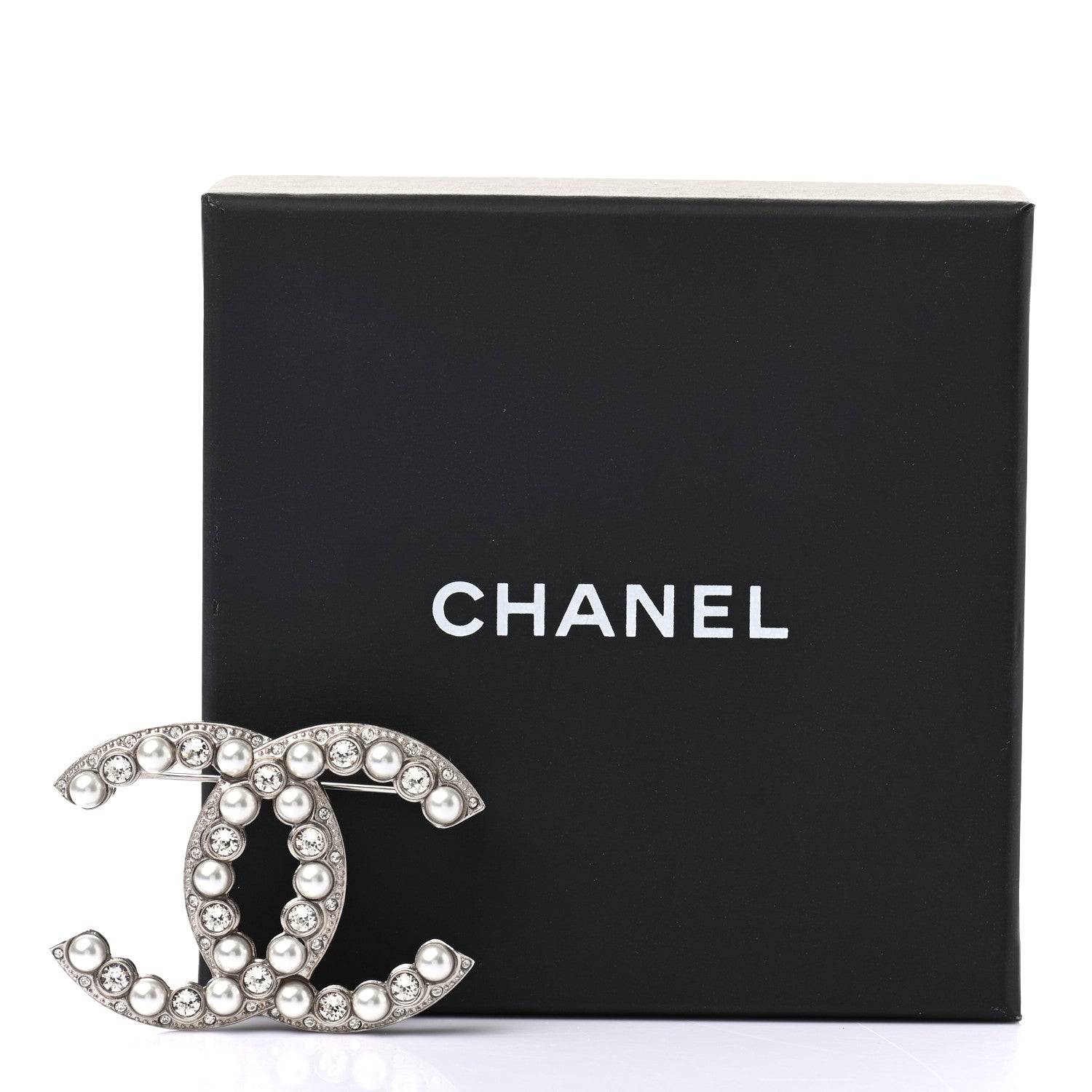 Chanel Pearl Crystal CC Brooch Silver 5 of 5