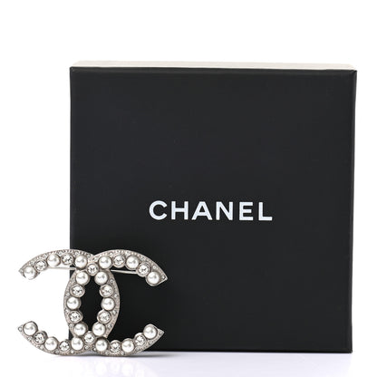 Chanel Pearl Crystal CC Brooch Silver 5 of 5