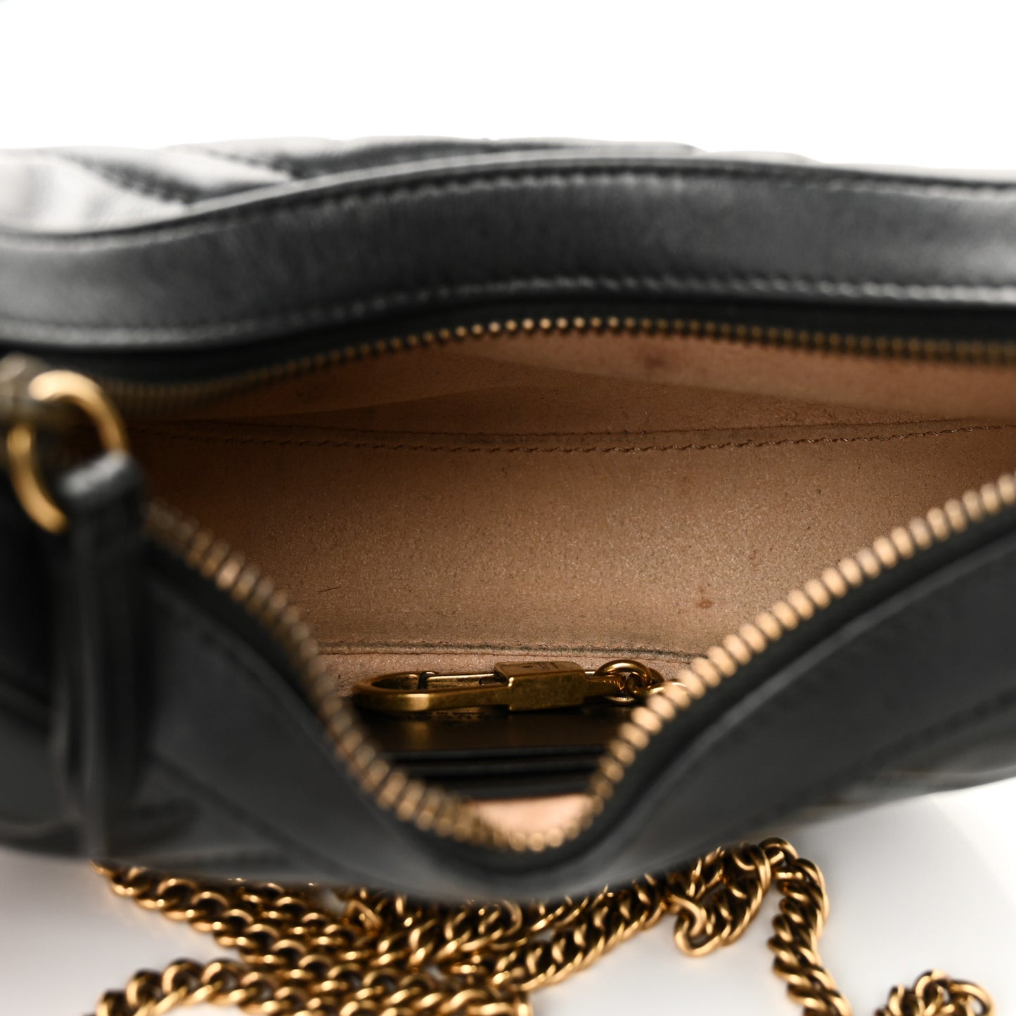 Calfskin Matelasse Chevron Mini GG Marmont Half Moon Hobo Black
