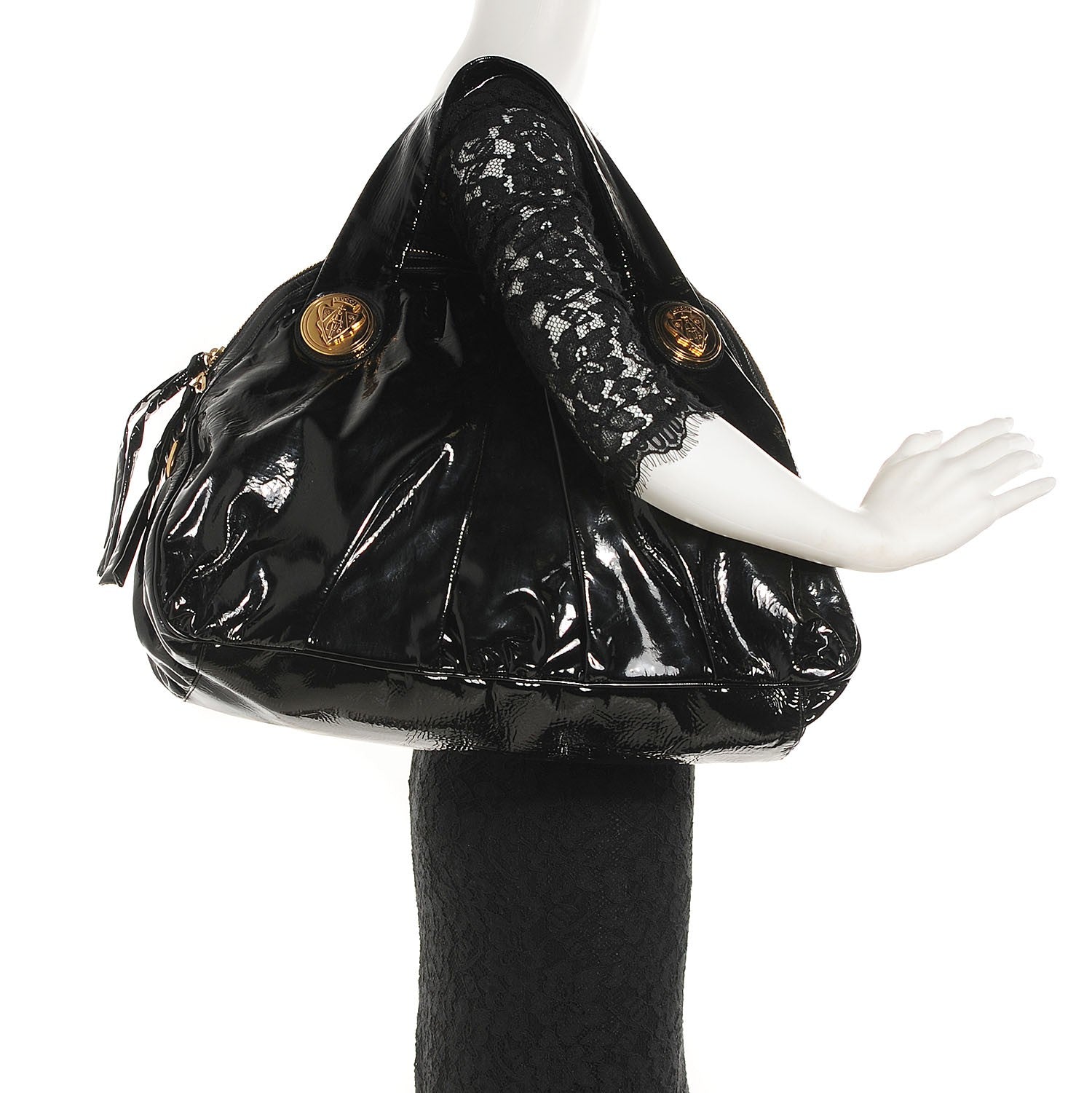 Gucci Patent Medium Hysteria Top Handle Bag Black 2 of 7