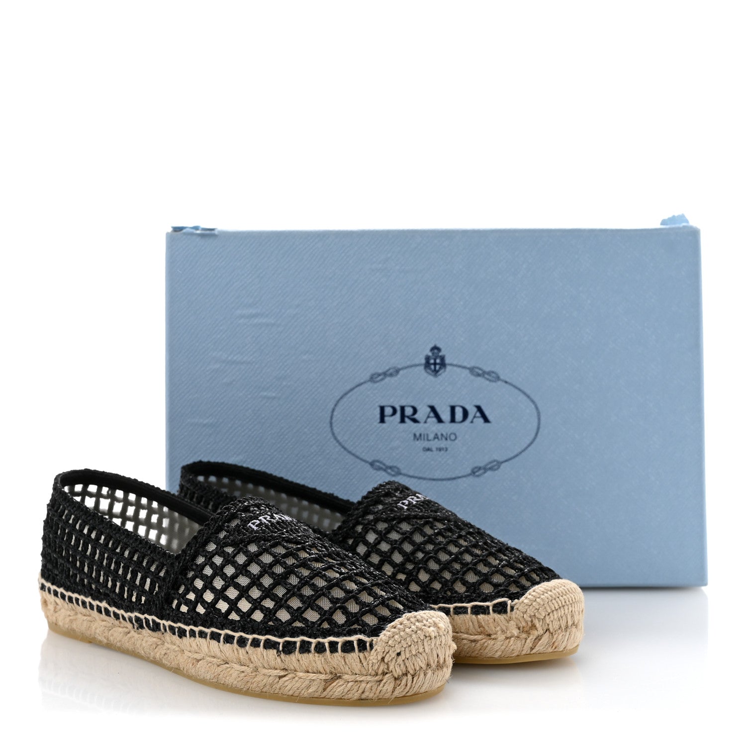 Prada Raffia Triangle Logo Crochet 20mm Espadrilles 37 Black