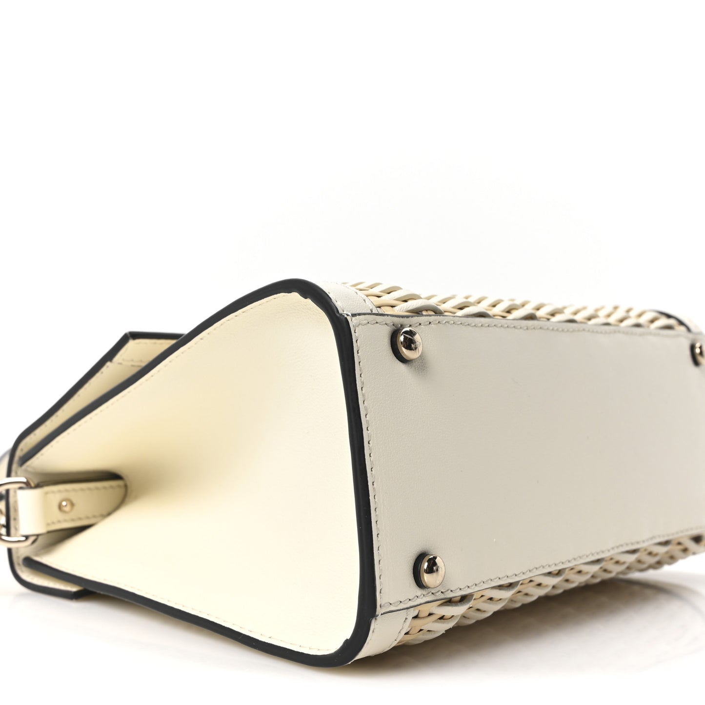 Wicker Calfskin Small VSling Top Handle Bag Natural White