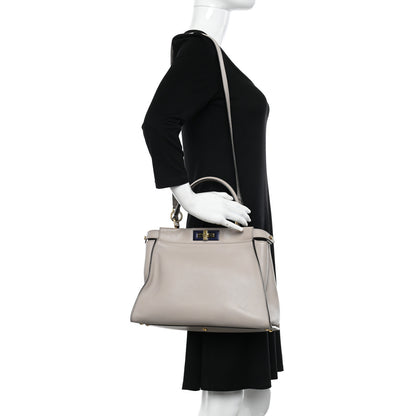 Fendi Vitello Seta Shiny Nappa Medium Peekaboo Iconic Satchel Grigio Polvere Magenta 2 of 10