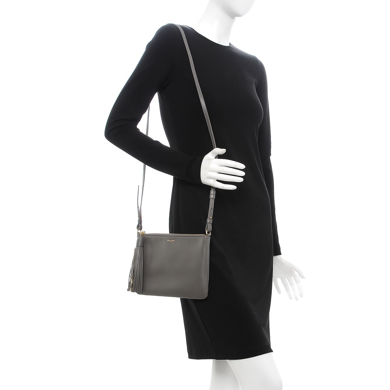 Saint Laurent Calfskin Teen Monogram Crossbody Bag Grey 2 of 7
