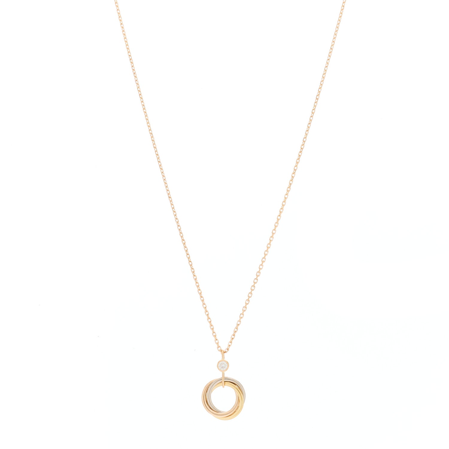 Cartier 18K Pink Yellow White Gold Diamond Trinity Pendant Necklace 1 of 5