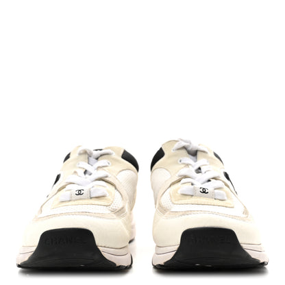 Chanel Mesh Suede Calfskin Grained Calfskin Womens CC Sneakers 39.5 White Black 3 of 9